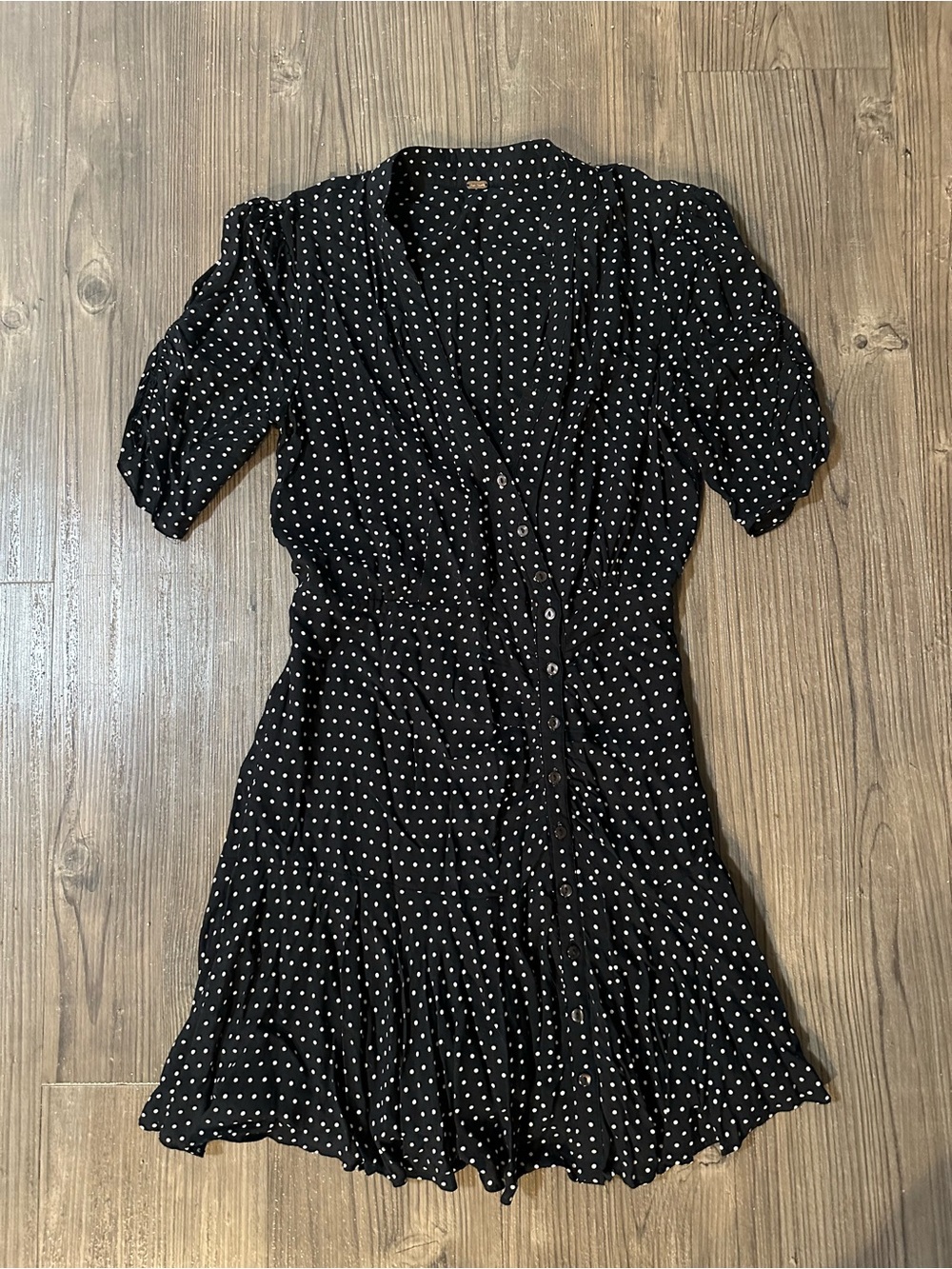 Free People Black & White Polka Dot Button-Front Mini Dress